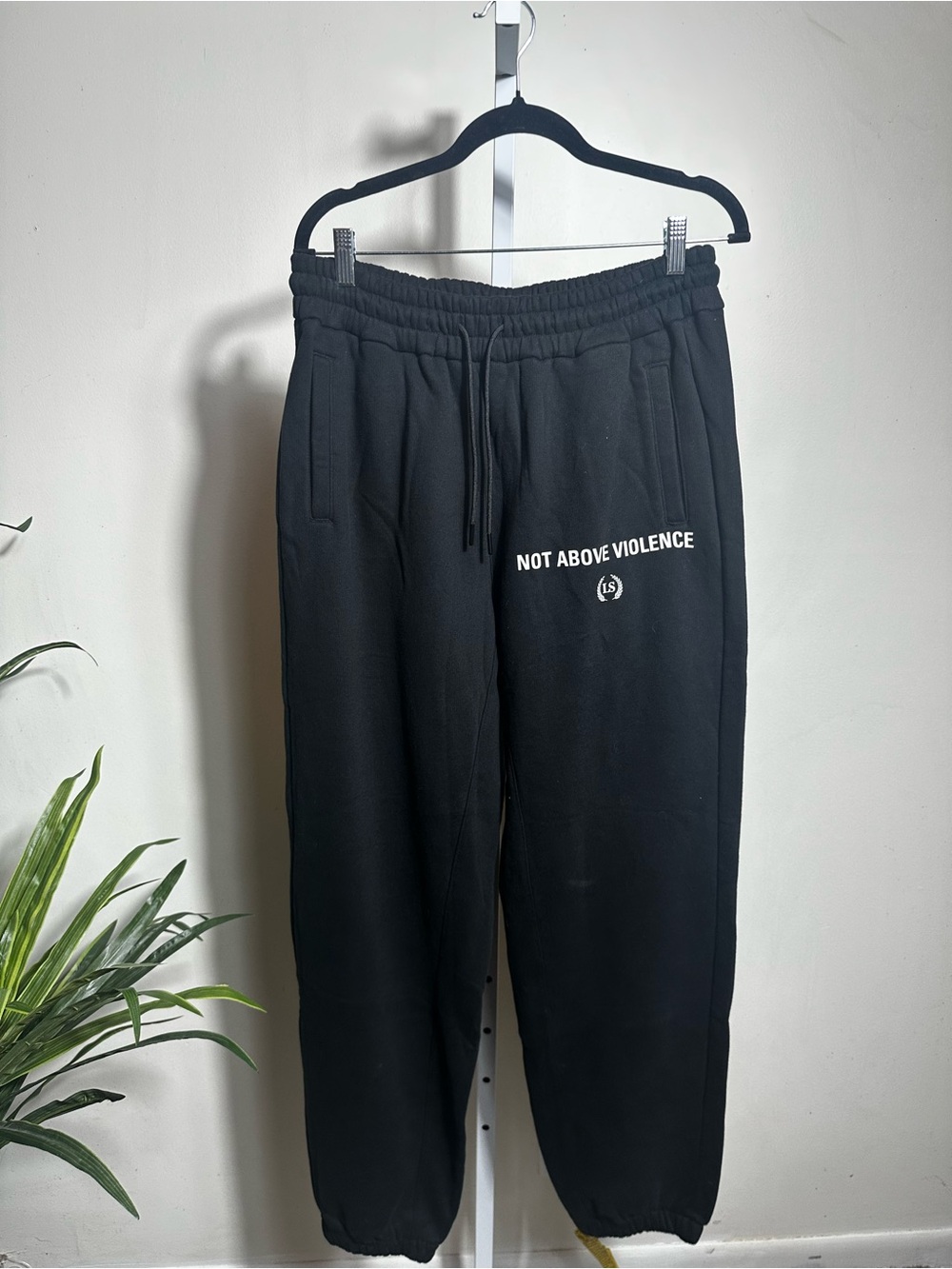 S333. Black 'Not Above Violence' unisex  Sweatpants